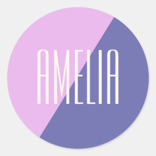 Sticker Rond Nom personnalisé rose violet géométrique moderne
