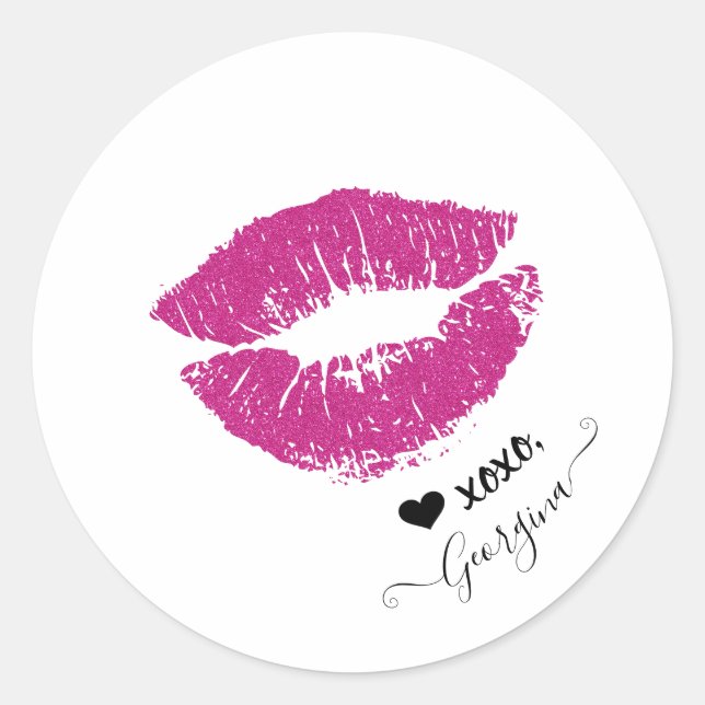Sticker Rond Nom personnalisé Stylish Girl Rose Kiss Lips Coeur (Devant)