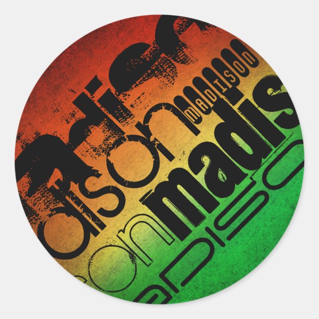 Sticker Rond Nom personnalisé sur Neon Orange Jaune & Vert (Devant)