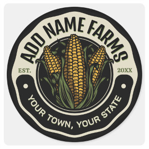 Sticker Rond Nom personnalisé Sweet Corn Garden Agricole