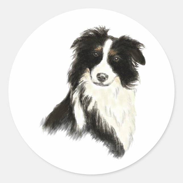 Sticker Rond Nom personnalisé texte Bordure Collie chien animal (Devant)