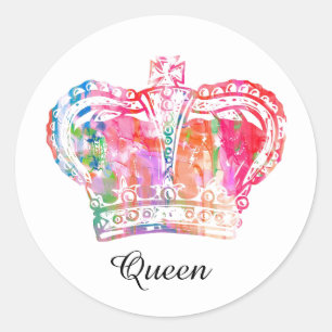 Sticker Rond Nom personnalisé Watercolor Art Royal Crown King 