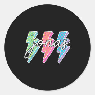 Sticker Rond Nom personnel Jonas Lightning Bolt À damiers