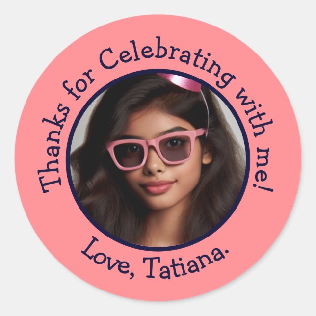 Sticker Rond Nom photo personnalisé Anniversaire Merci Faveurs (Devant)