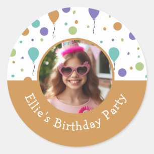 Sticker Rond Nom photo personnalisé Balloon Confetti fête d'ann