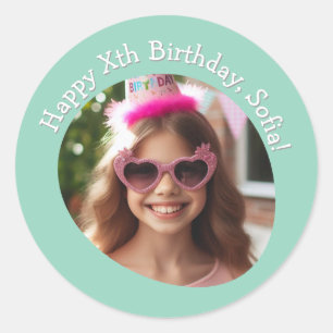 Sticker Rond Nom photo personnalisé et âge Joyeux anniversaire