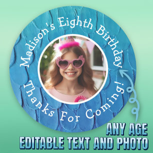 Sticker Rond Nom photo personnalisé Mermaid Thème Anniversaire