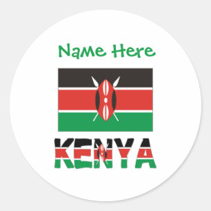 Sticker Rond Nom rond personnalisé avec drapeau kenyan