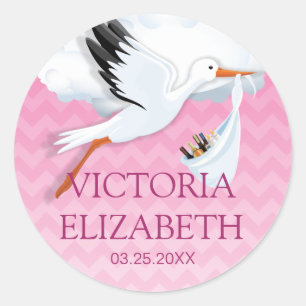 Sticker Rond Nom rose de bébé d'Ombre Chevron