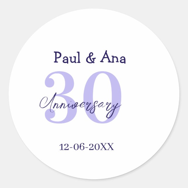 Sticker Rond nom simple lettre gras violet 30e anniversaire (Devant)