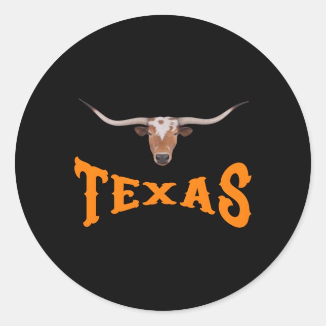 Sticker Rond Nom Texas Avec Longhorn Sr'S Head (Devant)