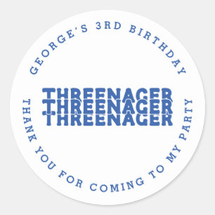 Sticker Rond Nom trienager 3e anniversaire Merci bleu