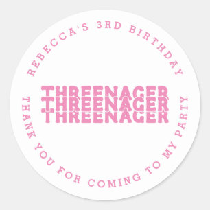 Sticker Rond Nom trienager 3e anniversaire Merci rose