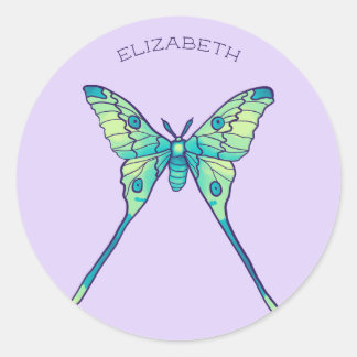 Sticker Rond Nom vert pourpre de l'insecte papillon Luna Moth