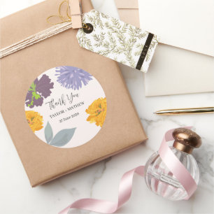 Sticker Rond Noms Abstraits de couple de Mariages floraux