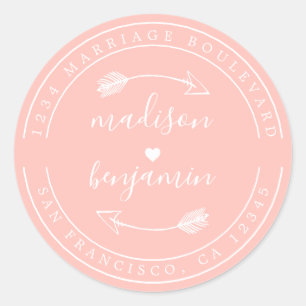 Sticker Rond Noms Arrow rose Mariage Adresse de retour