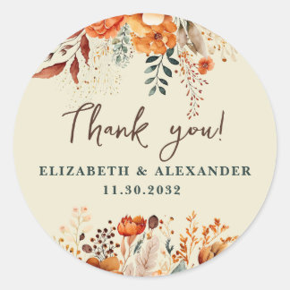 Sticker Rond Noms automnaux et date mariage florale merci