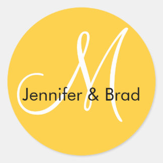 Sticker Rond Noms blancs jaunes Monogramme Mariage Favor Sticke