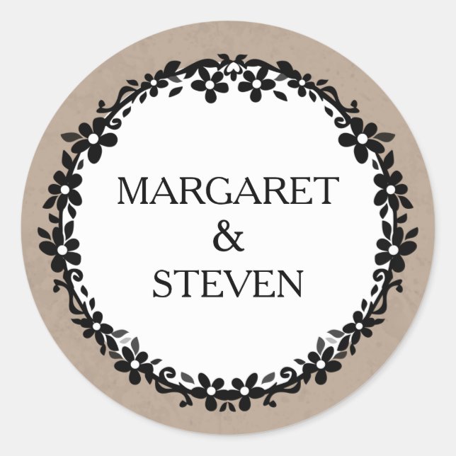 Sticker Rond Noms Brown des frontières florales des Mariages bl (Devant)
