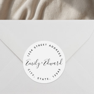 Sticker Rond Noms de couple de calligraphie Adresse de mariage