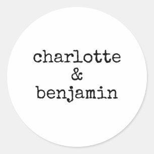 Sticker Rond Noms de Couple de Machine à Écrire Rétro Minimalis