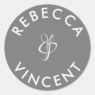 Sticker Rond Noms de Couple de Mariage Minimaliste Moderne