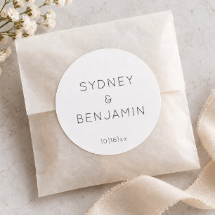 Sticker Rond Noms de couple de mariage minimaliste moderne noir