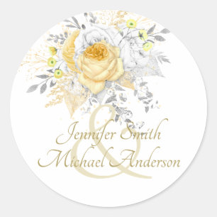 Sticker Rond Noms de COUPLE ROSE en argent blanc indulgent