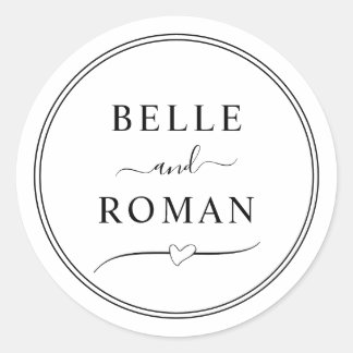 Sticker Rond Noms de couples noir et blanc classiques pour mari
