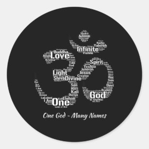 Sticker Rond Noms de Dieu dans le symbole Om Yoga Inspiré Aum