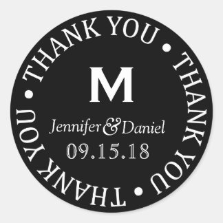 Sticker Rond Noms de la date de Merci du monogramme personnalis