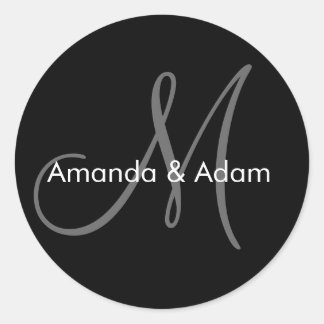Sticker Rond Noms de la mariée mariage Monogramme gris noir
