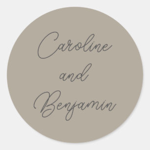 Sticker Rond Noms de mariage écriture moderne élégante Taupe Gr