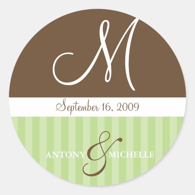 Sticker Rond Noms de mariage et monogramme de date (Devant)
