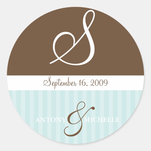 Sticker Rond Noms de mariage et monogramme de date (Devant)