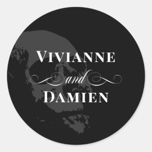 Sticker Rond Noms de mariage goth élégant Dark Skull
