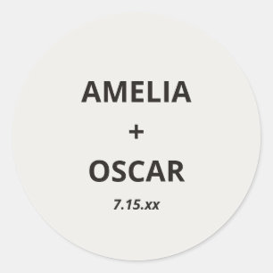 Sticker Rond Noms de mariage modernes en ivoire noir gras Date