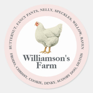 Sticker Rond Noms de poule de ferme vintage Carton d'oeufs Rose
