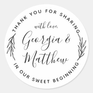 Sticker Rond Noms de script Feuilles simples Merci Mariage rond