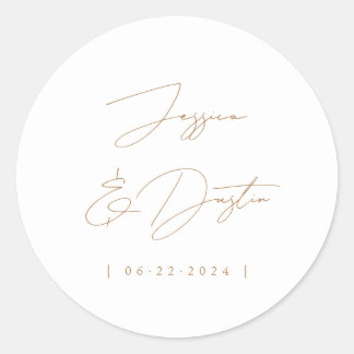 Sticker Rond Noms de style minimaliste élégant date écriture or