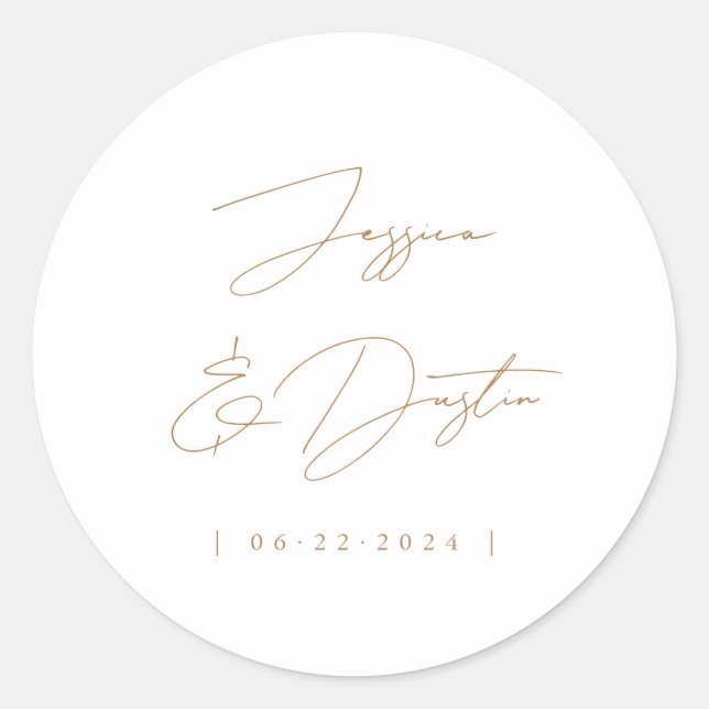 Sticker Rond Noms de style minimaliste élégant date écriture or (Devant)