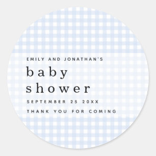 Sticker Rond Noms des Baby showers de pique-nique En vichy bleu