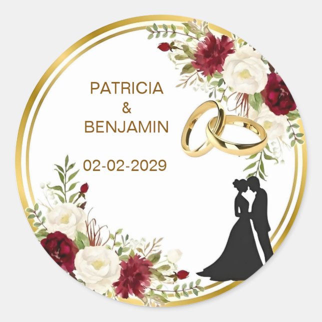Sticker Rond Noms des invités de mariage Adresse Moderne Simple (Devant)