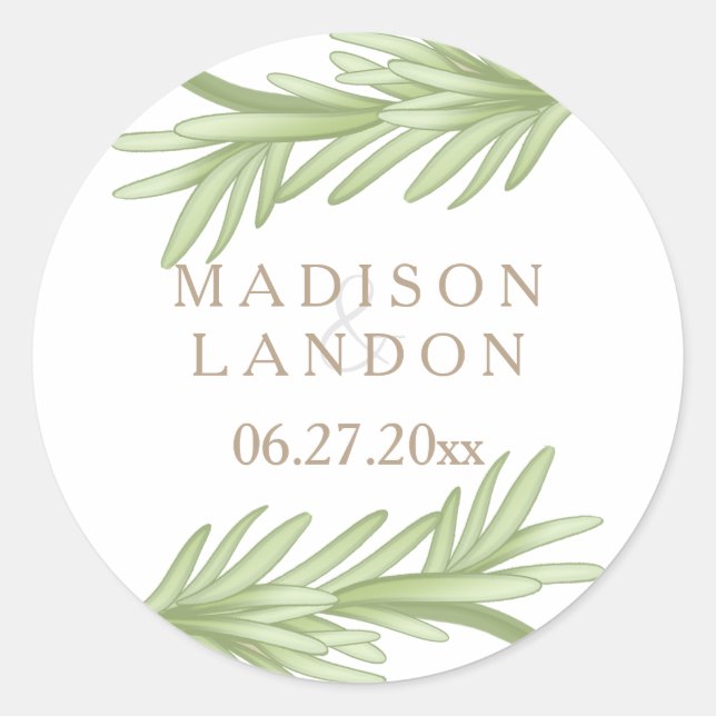 Sticker Rond Noms des Mariages de plantes de Rosemary Sprigs (Devant)