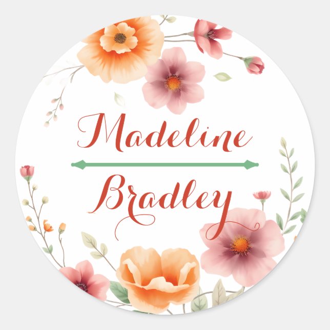 Sticker Rond Noms des mariées et des groupes | Mariage automne (Devant)