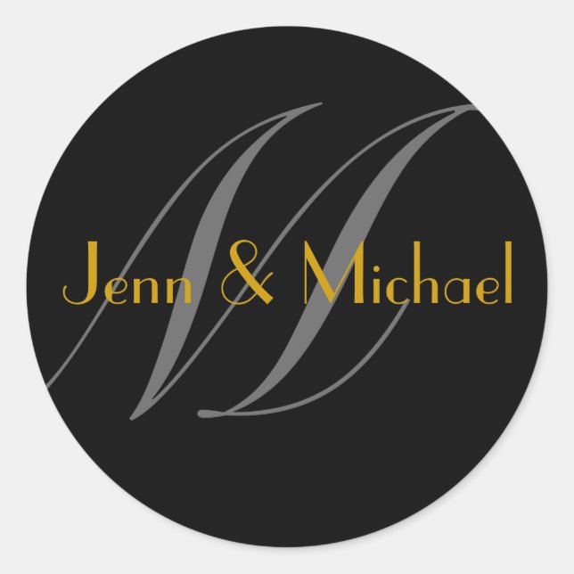 Sticker Rond Noms des mariées mariages Monogramme M Sceau d'or (Devant)