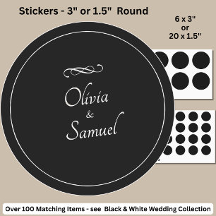 Sticker Rond Noms des mariés Noir Blanc Défilement infini,