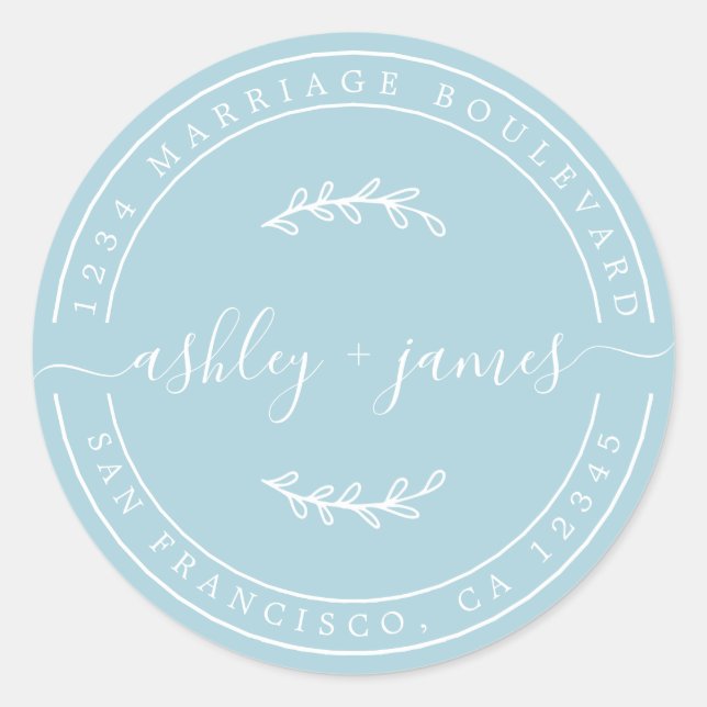 Sticker Rond Noms élégants Blue Glow Mariage Adresse de retour (Devant)