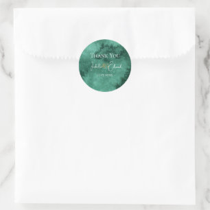Sticker Rond Noms élégants de lavis aquarelle vert émeraude