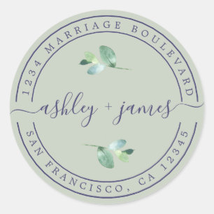 Sticker Rond Noms élégants Pastel Green Mariage Adresse de reto